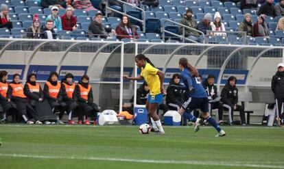 A jogadora Formiga, maior veterana das Copas do Mundo, durante uma partida no Japão pela seleção brasileira, em março.