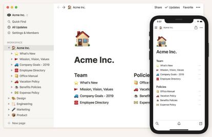 Notion trabaja de forma coordinada entre ordenadores y móviles.