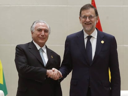 Mariano Rajoy e o presidente brasileiro, Michel Temer, na China.