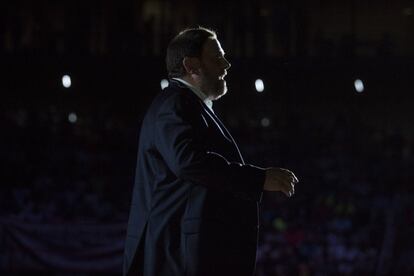 El vicepresidente de la Generalitat, Oriol Junqueras, durante su intervención en el Tarraco Arena.