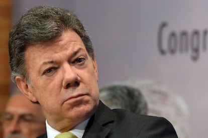 Juan Manuel Santos, durante el foro cafetero celebrado este martes en Bogotá.