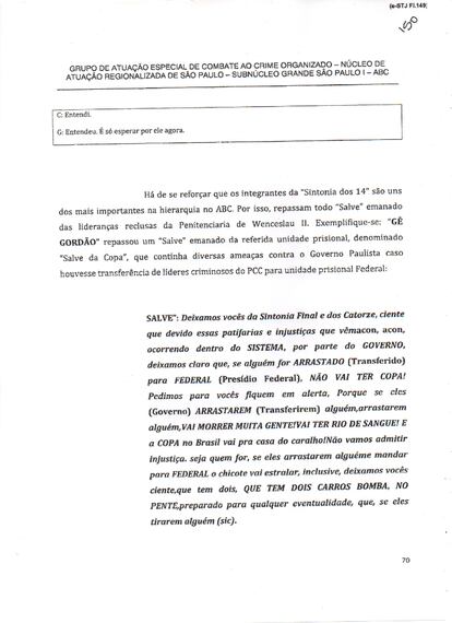 O “salve” completo atrelava um possível ataque às transferências para presídios federais.