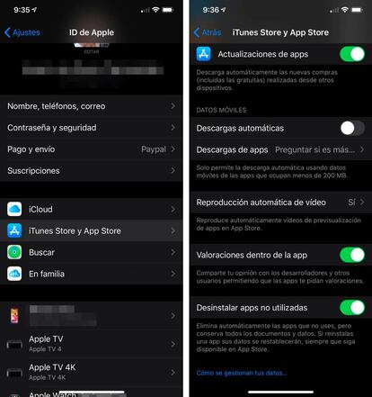 Desinstalación de apps en iOS.