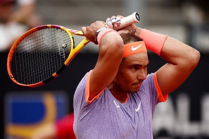 Nadal, durante el partido del jueves contra Bergs en el Foro Itálico.