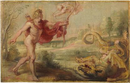 'Apolo y la serpiente Pitón', 1636 - 1637. Óleo sobre tabla