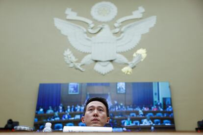 TikTok Chief Executive Shou Zi Chew looks on as he testifies before a House Energy and Commerce Committee hearing