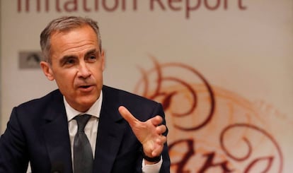 El gobernador del Banco de Inglaterra, este jueves en una conferencia de prensa en Londres.