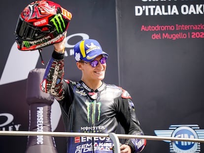 Fabio Quartararo celebra su podio en el GP de Italia, en el Circuito de Mugello, el pasado 27 de mayo.