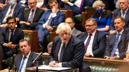 Boris Johnson durante la sesión extraordinaria en la Cámara de los Comunes para valorar la situación en Afganistán.