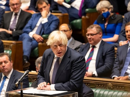 Boris Johnson durante la sesión extraordinaria en la Cámara de los Comunes para valorar la situación en Afganistán.