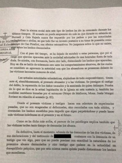 Parte de la sentencia en la que el tribunal eclesiástico reconoce la desidia de la iglesia ante los abusos a menores cometidos en su seno.