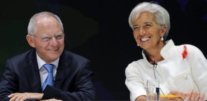 Wolfgang Sch&auml;uble y Christine Lagarde, en Tokio.