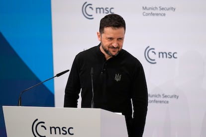 El presidente de Ucrania, Volodímir Zelenski, este sábado en la Conferencia de Seguridad de Múnich.