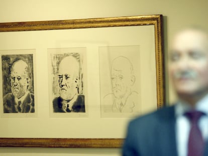 Tres retratos del marchante Ambroise Vollard, realizados en 1937, en la exposición <i>Picasso grabador</i>.