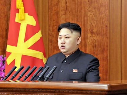 Kim Jong-un durante su discurso de Año Nuevo en Pyongyang.