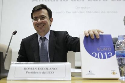 El hasta ahora presidente del ICO, Román Escolano, durante la presentación del Anuario del Euro 2013.