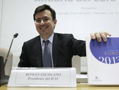 El hasta ahora presidente del ICO, Rom&aacute;n Escolano, durante la presentaci&oacute;n del Anuario del Euro 2013. 