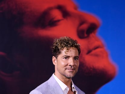 David Bisbal ante un póster de David Bisbal durante la promoción del documental 'Bisbal' en el FesTVal de Vitoria.