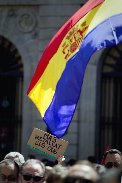 Imagen de la manifestación de Barcelona, en la Plaza Sant Jaume