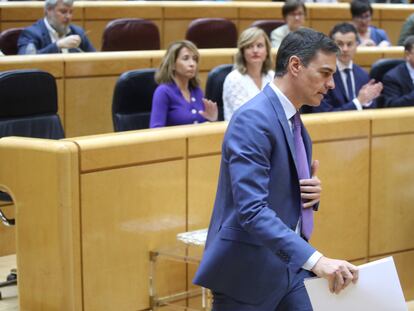 El presidente del Gobierno, Pedro Sánchez, este martes en el Senado.