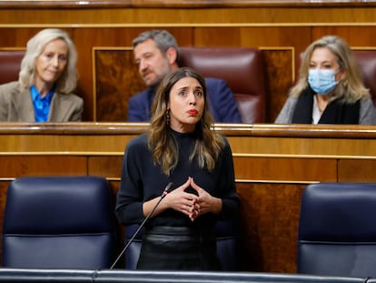 Irene Montero, durante una comparecencia en el Congreso de los Diputados, el 15 de febrero de 2023.