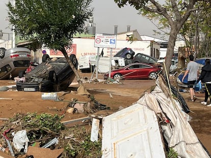 Daños causados por la Dana en el municipio de Paiporta, en la Comunidad Valenciana, este miércoles.