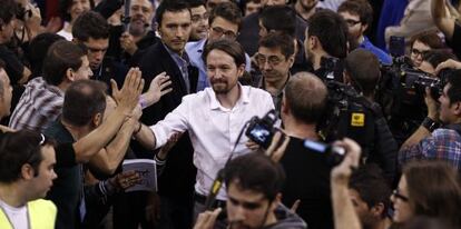 Pablo Iglesias a l'assemblea de Podem celebrada a la plaça de toros de Vistaalegre.