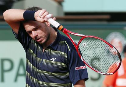 Wawrinka, durante su partido de octavos de Roland Garros ante Tsonga.