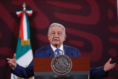 Andrés Manuel López Obrador, durante su conferencia matutina de este jueves, en Ciudad de México.