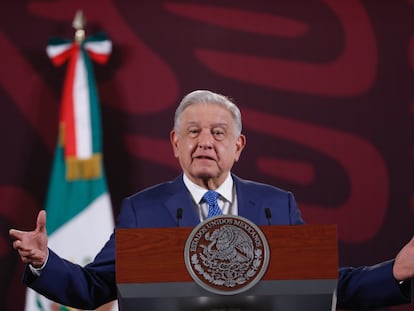 Andrés Manuel López Obrador, durante su conferencia matutina de este jueves, en Ciudad de México.