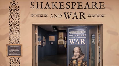 Entrada a la exposición sobre Shakespeare y la guerra.