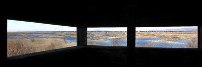 Vista del nuevo estado, otra vez anegado, de las Tablas de Daimiel (Ciudad Real) desde un observatorio para la vigilancia ornitológica. Las lluvias han conseguido recuperar el espacio protegido.