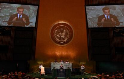 El presidente francés, Nicolas Sarkozy, durante su discurso ante la 66 Asamblea General de la ONU.