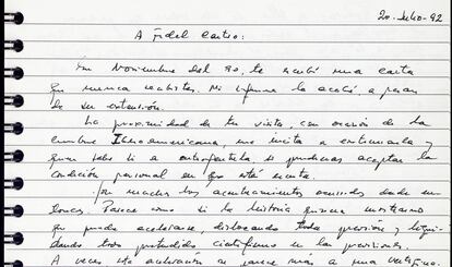 Carta de Felipe González a Fidel Castro.