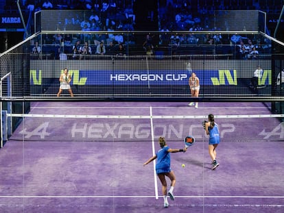 Partido de pádel del torneo Hexagon Cup celebrado en el pabellón Madrid Arena.