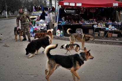 Mercado al aire libre de la ciudad de Kupiansk el 15 de marzo.