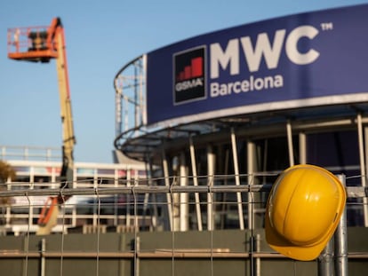 Recinto del Mobile World Congress (MWC) de Barcelona durante el desmantelamiento de las instalaciones.