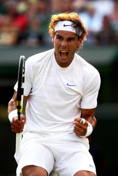 Rafael Nadal celebra la consecución del último punto ante Mardy Fish.