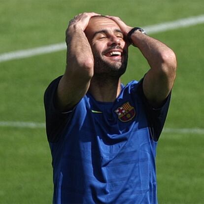 Pep Guardiola, ayer en el entrenamiento del Barça.