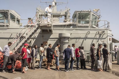 Rescued migrants aboard the Cantabria.