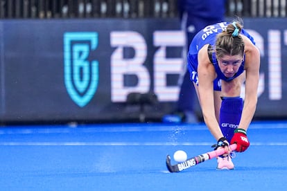 Agustina Solano durante el mundial de hockey sobre pasto, en julio de 2022.