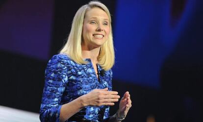 La presidenta de Yahoo, Marissa Mayer, durante su conferencia en el CES.