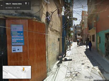 Captura de pantalla de la villa 31 en Google Street View.