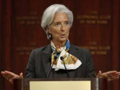 La directora del Fondo Monetario Internacional (FMI), Christine Lagarde, ofrece una conferencia antes de participar en la reunión del Club Económico de Nueva York (EE.UU.).