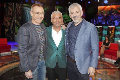 Jordi González, Jorge Javier Vázquez y Carlos Sobera, los tres presentadores de 'Supervivientes'.