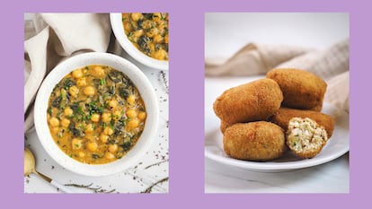 Garbanzos con acelgas y croquetas de calabacín, dos recetas de Gloria Carrión incluidas en su libro 'La Biblia de la cocina vegana' (Oberon Libros).