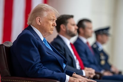 Donald Trump participates in a Memorial Day ceremony in Arlington, Virginia, on May 26.
