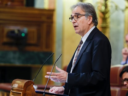 El ministro de Universidades, Joan Subirats, interviene en el pleno celebrado, este jueves, en el Congreso de los Diputados.