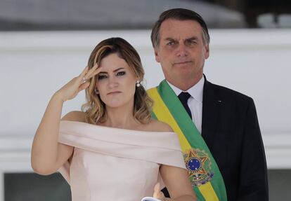 Jair Bolsonaro y su mujer, Michelle, durante la toma de posesión del presidente de Brasil.