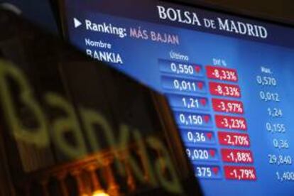 Monitor en la Bolsa de Madrid que informa sobre la cotización de Bankia. EFE/Archivo